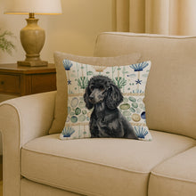 Load image into Gallery viewer, Standard Black Poodle Coastal Sea Glass Throw Pillow