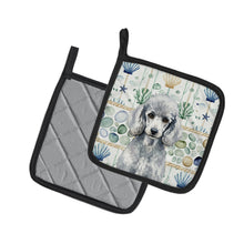 Load image into Gallery viewer, Standard Silver Poodle Coastal Sea Glass Pair of Pot Holders