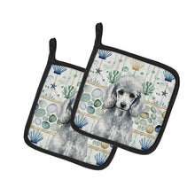Load image into Gallery viewer, Standard Silver Poodle Coastal Sea Glass Pair of Pot Holders