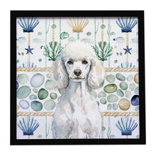 Load image into Gallery viewer, Standard White Poodle Coastal Sea Glass Framed Metal Print