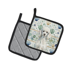Load image into Gallery viewer, Standard White Poodle Coastal Sea Glass Pair of Pot Holders