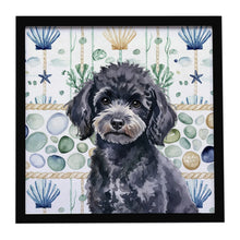 Load image into Gallery viewer, Toy Black Poodle Coastal Sea Glass Framed Metal Print