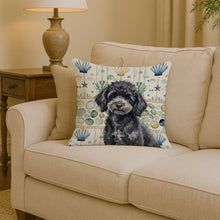 Load image into Gallery viewer, Toy Black Poodle Coastal Sea Glass Throw Pillow