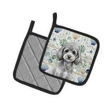 Load image into Gallery viewer, Toy Silver Poodle Coastal Sea Glass Pair of Pot Holders