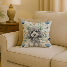 Load image into Gallery viewer, Toy Silver Poodle Coastal Sea Glass Throw Pillow