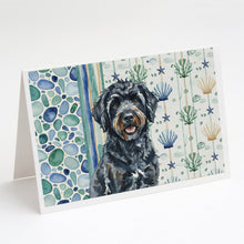 Load image into Gallery viewer, Black Portuguese Water Dog Coastal Sea Glass Greeting Cards Pack of 8