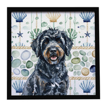 Load image into Gallery viewer, Black Portuguese Water Dog Coastal Sea Glass Framed Metal Print