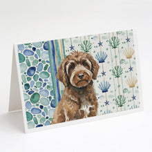 Load image into Gallery viewer, Brown Portuguese Water Dog Coastal Sea Glass Greeting Cards Pack of 8