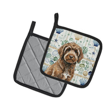 Load image into Gallery viewer, Brown Portuguese Water Dog Coastal Sea Glass Pair of Pot Holders