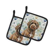 Load image into Gallery viewer, Brown Portuguese Water Dog Coastal Sea Glass Pair of Pot Holders