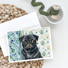 Load image into Gallery viewer, Black Pug Coastal Sea Glass Greeting Cards Pack of 8