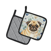 Load image into Gallery viewer, Fawn Pug Coastal Sea Glass Pair of Pot Holders