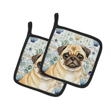 Load image into Gallery viewer, Fawn Pug Coastal Sea Glass Pair of Pot Holders