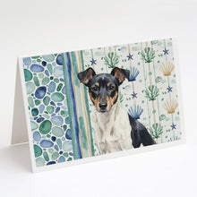 Load image into Gallery viewer, Black and White Rat Terrier Coastal Sea Glass Greeting Cards Pack of 8