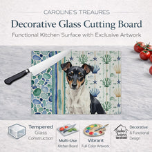 Load image into Gallery viewer, Black and White Rat Terrier Coastal Sea Glass Glass Cutting Board