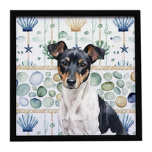 Load image into Gallery viewer, Black and White Rat Terrier Coastal Sea Glass Framed Metal Print