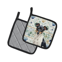 Load image into Gallery viewer, Black and White Rat Terrier Coastal Sea Glass Pair of Pot Holders