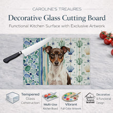 Load image into Gallery viewer, Chocolate and White Rat Terrier Coastal Sea Glass Glass Cutting Board