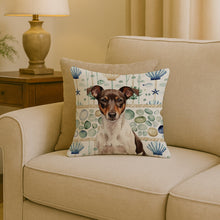 Load image into Gallery viewer, Chocolate and White Rat Terrier Coastal Sea Glass Throw Pillow