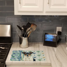 Load image into Gallery viewer, Tricolor Rat Terrier Coastal Sea Glass Glass Cutting Board