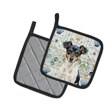 Load image into Gallery viewer, Tricolor Rat Terrier Coastal Sea Glass Pair of Pot Holders