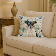 Load image into Gallery viewer, Tricolor Rat Terrier Coastal Sea Glass Throw Pillow