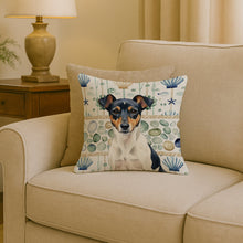 Load image into Gallery viewer, Tricolor Rat Terrier Coastal Sea Glass Throw Pillow