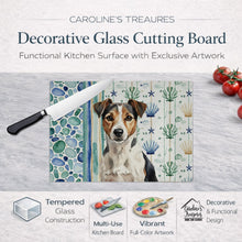 Load image into Gallery viewer, Tricolor Russell Terrier Coastal Sea Glass Glass Cutting Board