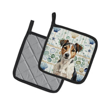 Load image into Gallery viewer, Tricolor Russell Terrier Coastal Sea Glass Pair of Pot Holders