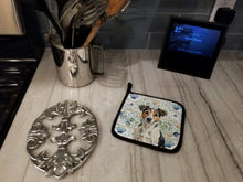 Load image into Gallery viewer, Tricolor Russell Terrier Coastal Sea Glass Pair of Pot Holders
