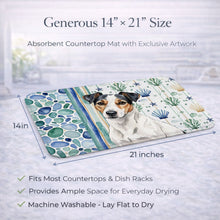 Load image into Gallery viewer, White with Black Markings Russell Terrier Coastal Sea Glass Dish Drying Mat