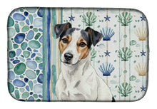 Load image into Gallery viewer, White with Black Markings Russell Terrier Coastal Sea Glass Dish Drying Mat