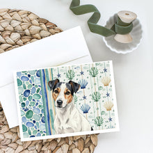 Load image into Gallery viewer, White with Black Markings Russell Terrier Coastal Sea Glass Greeting Cards Pack of 8