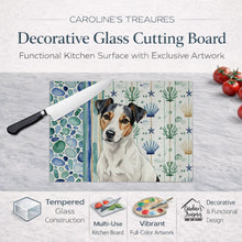 Load image into Gallery viewer, White with Black Markings Russell Terrier Coastal Sea Glass Glass Cutting Board