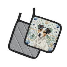 Load image into Gallery viewer, White with Black Markings Russell Terrier Coastal Sea Glass Pair of Pot Holders