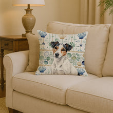Load image into Gallery viewer, White with Black Markings Russell Terrier Coastal Sea Glass Throw Pillow
