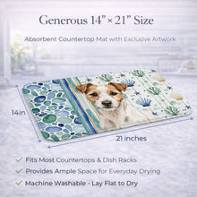 Load image into Gallery viewer, White with Tan Markings Russell Terrier Coastal Sea Glass Dish Drying Mat