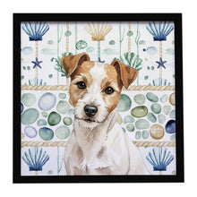 Load image into Gallery viewer, White with Tan Markings Russell Terrier Coastal Sea Glass Framed Metal Print