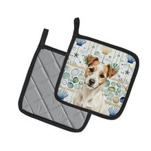 Load image into Gallery viewer, White with Tan Markings Russell Terrier Coastal Sea Glass Pair of Pot Holders