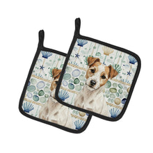 Load image into Gallery viewer, White with Tan Markings Russell Terrier Coastal Sea Glass Pair of Pot Holders