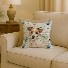 Load image into Gallery viewer, White with Tan Markings Russell Terrier Coastal Sea Glass Throw Pillow
