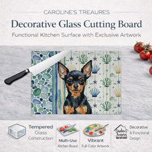 Load image into Gallery viewer, Black and Tan Russian Toy Coastal Sea Glass Glass Cutting Board