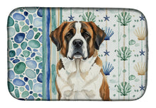 Load image into Gallery viewer, Brindle and White Saint Bernard Coastal Sea Glass Dish Drying Mat
