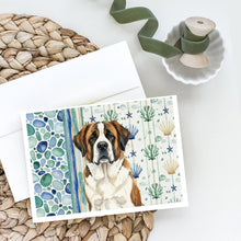 Load image into Gallery viewer, Brindle and White Saint Bernard Coastal Sea Glass Greeting Cards Pack of 8