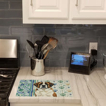Load image into Gallery viewer, Brindle and White Saint Bernard Coastal Sea Glass Glass Cutting Board