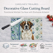 Load image into Gallery viewer, Brindle and White Saint Bernard Coastal Sea Glass Glass Cutting Board