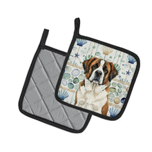 Load image into Gallery viewer, Brindle and White Saint Bernard Coastal Sea Glass Pair of Pot Holders
