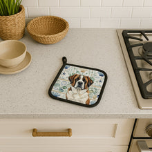 Load image into Gallery viewer, Brindle and White Saint Bernard Coastal Sea Glass Pair of Pot Holders