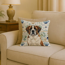 Load image into Gallery viewer, Brindle and White Saint Bernard Coastal Sea Glass Throw Pillow