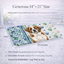Load image into Gallery viewer, Brown and White Saint Bernard Coastal Sea Glass Dish Drying Mat